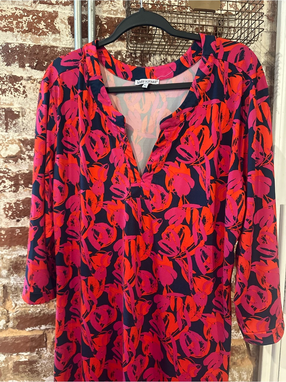 Mary Square Vibrant Pink & Red Floral Shift Dress, Size XL - Picture 2 of 5